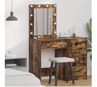 vidaXL Coiffeuse Chêne fumé 50 x 41 x 135 cm Bois d'ingénierie, Coiffeuse élégante, Meuble de Rangement Pratique, Station de Maquillage Moderne avec éclairage LED, Miroir et tiroirs