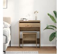 vidaXL Coiffeuse Chêne massif – Miroir inclus, 1 tiroir, Design contemporain