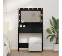 Coiffeuse - Chêne Noir - Miroir Inclus - Éclairage LED - Rangement Spacieux