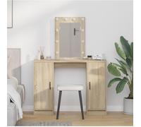 Coiffeuse - Chêne Sonoma - Miroir LED - 2 Rangements - Style Contemporain