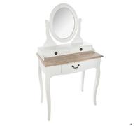 Atmosphera - Coiffeuse Chrysa Blanche et Bois, L 74 x P 40 x H 136 cm, avec Miroir Ovale et 3 Tiroirs - pour Chambre, Dressing