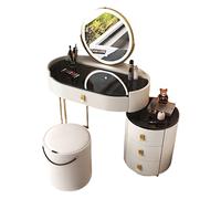 Coiffeuse Commode Moderne Petite Chambre d'appartement Commode de Rangement rétractable avec Miroir, Tabouret Vinaigrette, Quatre tiroirs Table de Maquillage