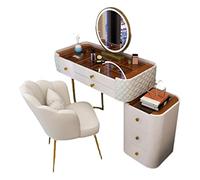 Coiffeuse Commode Table de vanité en Verre Chambre Moderne Petite Armoire Rangement d'appartement avec, Tabouret, Miroir Table pour Chambre