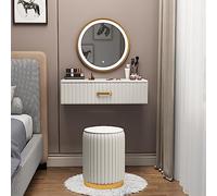 Coiffeuse compacte avec miroir à écran tactile et lumières - Ensemble élégant avec tabouret rembourré pour petits espaces - Parfait pour les femmes et les adolescents