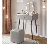 Coiffeuse compacte avec miroir et lumières LED - Ensemble de maquillage avec tiroirs et tabouret rembourré, pour femmes et filles, design peu encombrant pour petites chambres à coucher.