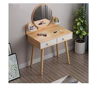 Coiffeuse compacte haut de gamme avec miroir rabattable et tabouret, design peu encombrant, 60 x 40 x 72,9 cm (couleur : bois, taille : table + tabouret) (table en bois)