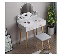 Coiffeuse compacte haut de gamme avec miroir rabattable et tabouret, design peu encombrant, 60 x 40 x 72,9 cm (couleur : bois, taille : table + tabouret) (table blanche + tabouret)