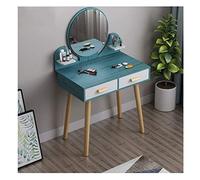 Coiffeuse compacte haut de gamme avec miroir rabattable et tabouret, design peu encombrant, 60 x 40 x 72,9 cm (couleur : bois, taille : table + tabouret) (table bleue)