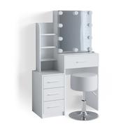 Coiffeuse Conrada, 80cm avec éclairage LED et tabouret, Blanc, Vicco 36242
