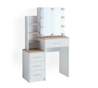Coiffeuse Conrada 80cm avec miroir et guirlande LED Blanc/Sonoma Vicco 39978