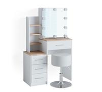 Coiffeuse Conrada 80cm avec miroir guirlande LED et tabouret Blanc/Sonoma Vicco 39979