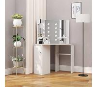 Coiffeuse d’Angle avec Miroir LED, MDF Moderne, Grand Rangement, Coiffeuse avec Miroir LED Table de Maquillage, pour Chambre/Meuble Beauté, Blanc, 111x54x141.5cm