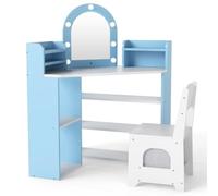 Coiffeuse d’Angle pour Enfants 93,5 x 60,5 x 100 cm avec Miroir Lumineux Rangement Pratique Design Moderne en MDF Blanc 20_0017005
