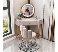 Coiffeuse d'angle avec miroir, 5 tiroirs et tabouret - Meuble de chambre élégant pour rangement et coiffeuse - 60/70 cm Design élégant