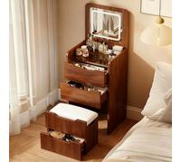 Coiffeuse Dangle Compacte avec Tabouret Caché - 3 Tonalités et Luminosité Réglable, Petite Bureau Coiffeuse 3 en 1 avec Miroir et Tiroirs pour Petites Chambres, Appartements(18.9in)