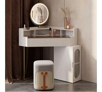 Coiffeuse d'angle éclairée avec tabouret rembourré pour chambre à coucher et dressing - Design élégant et peu encombrant
