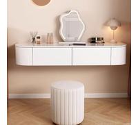 Coiffeuse d'angle flottante blanche avec miroir LED et étagère de rangement en bois pour chambre à coucher, design élégant, meuble de maison