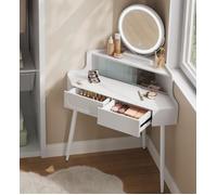 Coiffeuse d'angle - WOLTU Table de Maquillage Moderne - Miroir LED Réglable - Blanc