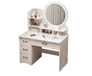 Coiffeuse de Bureau avec 4 tiroirs, Coiffeuse avec Miroir lumières LED, éères Ouvertes pour Chambre de Femme de Fille, Bureau de Maquillage Blanc