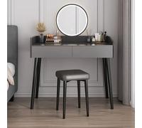 Coiffeuse de chambre à coucher avec lumière LED et 2 tiroirs, tabouret et petite étagère de rangement, design moderne (100 x 40 x 116 cm)