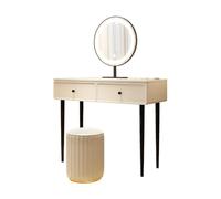 Coiffeuse de luxe crème avec miroir, petite coiffeuse légère pour chambre à coucher, table de chevet élégante pour décoration d'intérieur élégante