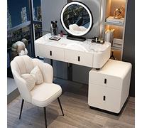 Coiffeuse de maquillage à écran tactile 3 couleurs à intensité variable avec table de chevet mobile et tabouret rembourré - Coiffeuse élégante pour chambre à coucher et meuble cosmétique (blanc/noir)
