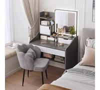 Coiffeuse de maquillage à LED avec luminosité réglable, 3 modes de couleur, 2 grands tiroirs, comprend un canapé et une chaise - Coiffeuse parfaite avec miroir pour les amateurs de beauté