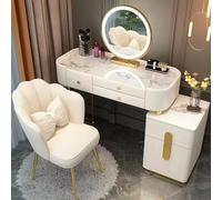 Coiffeuse de maquillage à LED avec luminosité réglable, coiffeuse moderne avec miroir et 5 tiroirs, comprend une chaise en velours, parfaite pour mère, fille et épouse