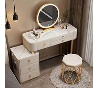 Coiffeuse de maquillage avec éclairage LED - 3 modes d'éclairage de couleur - 3 tiroirs - Station de charge - Pour chambre à coucher