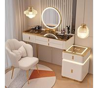 Coiffeuse de maquillage avec haut-parleur Bluetooth, chargement sans fil, 3 niveaux de luminosité, 5 tiroirs - Coiffeuse moderne et élégante pour décoration d'intérieur et fonctionnalité, 80 cm