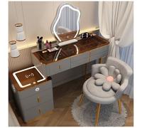 Coiffeuse de maquillage avec haut-parleur Bluetooth et chargement sans fil, ensemble coiffeuse avec miroir de maquillage réglable et tabouret rembourré, design fonctionnel et élégant