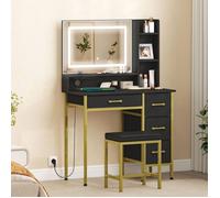Coiffeuse de maquillage avec miroir LED station de charge tabouret 4 tiroirs noir