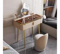 Coiffeuse de maquillage beige avec miroir, 100 cm, en cuir microfibre, 3 modes d'éclairage, grand tiroir et tabouret, parfaite pour la beauté et l'organisation