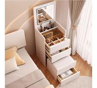 Coiffeuse de maquillage blanche avec lumières LED, miroir pliable, dessus en verre, 4 tiroirs, coiffeuse pour enfants, design compact (48 x 40 x 80 cm) pour filles