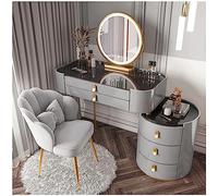 Coiffeuse de maquillage en bois massif avec lumières tactiles, grand miroir, tiroir, chaise, 80 cm, gris