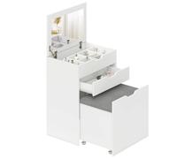 Coiffeuse de maquillage Homcom avec tabouret caché et miroir pliant, table de maquillage avec tiroir et 7 compartiments, tabouret rembourré avec rangement, pour petits espaces, dressing, blanc White
