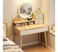 Coiffeuse de maquillage LED avec luminosité réglable, 3 températures de couleur, coiffeuse élégante avec miroir pour cosmétiques et maquillage, 128,5 x 40 x 80 cm