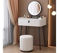 Coiffeuse de maquillage lumineuse à LED blanche avec tabouret rembourré, parfaite pour chambre à coucher ou studio, 60 cm, élégante station de maquillage avec miroir