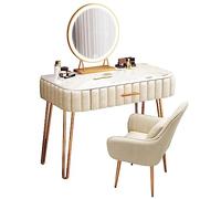 Coiffeuse de maquillage lumineuse avec éclairage de couleur réglable - Coiffeuse élégante avec grands tiroirs et tabouret - Station de beauté parfaite pour une métamorphose glamour