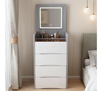 Coiffeuse de maquillage moderne avec lumières LED, tabouret et tiroir, multifonction, petite coiffeuse avec miroir LED 3 couleurs (gris 40 cm)