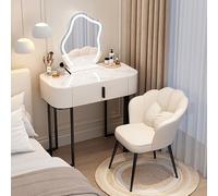 Coiffeuse de maquillage moderne avec miroir et lumières en bois avec tiroirs, 3 options de couleur, pieds en fer, meuble de chambre élégant (blanc, 152,4 cm)
