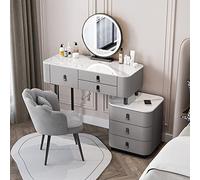 Coiffeuse de maquillage moderne avec miroir rotatif à 360° et éclairage LED 3 réglages de couleur élégante Coiffeuse 6 tiroirs et tabouret rembourré Gris Noir 100 cm