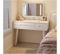 Coiffeuse de maquillage moderne en bois du milieu du siècle avec miroir réglable éclairé par LED, tiroirs et bois d'hévéa - Coiffeuse élégante pour chambre à coucher, entrée et salon