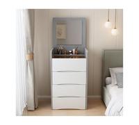 Coiffeuse de maquillage moderne grise avec tabouret, design pliable, idéale pour les chambres et les dressings. Modèle sans lumière.