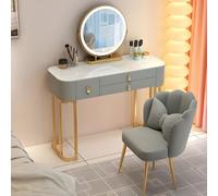 Coiffeuse de maquillage moderne sans miroir - Coiffeuse grise de 100,3 cm avec 3 tiroirs - Design élégant en pierre frittée pour meubles de chambre à coucher, compacte et élégante