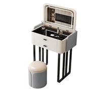 Coiffeuse de maquillage nordique de luxe avec miroir éclairé, tabouret rembourré en 3 couleurs, plateau en verre, gris, 50 cm, coiffeuse élégante pour espaces élégants