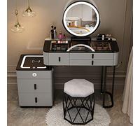 Coiffeuse de maquillage sans fil avec haut-parleur Bluetooth et miroir LED 5 tiroirs et tabouret en bois massif pour chambre à coucher et dressing Blanc 80 cm