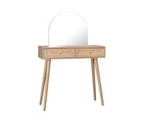 Coiffeuse décor bois et cannage miroir arrondi 2 tiroirs Boheme