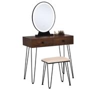 HOMCOM - ensemble coiffeuse avec tabouret - Panneaux de MDF classe E1 - 80x40x136cm - Noyer foncé, Noir, Crème