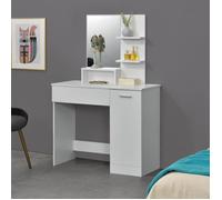 [en.casa] Coiffeuse Design avec Miroir Tiroir Étagères Compartiment de Stockage avec Porte Commode de Coiffure Stylée Panneau de Particules Mélaminé 138 x 90 x 38 cm Blanc